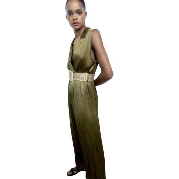 ZARA | Olive Green | SATIN EFFECT JUMPSUIT WITH BELT - Picture 7 of 12